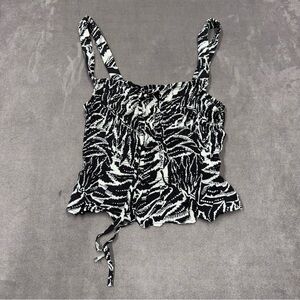Suite 2939 Black and White Women's Top spaghetti strap crop top leaf print SMALL